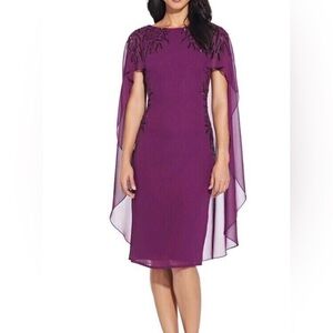 NWT Adrianna Papell Chiffon Sheath Wildberry Cape Sequence Formal Gala‎ Dress 2.